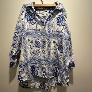 Halston Heritage Blue and White Linen Shirt